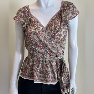Max Studio Multicolor Floral Blouse with Ruffle Sleeves. Size S